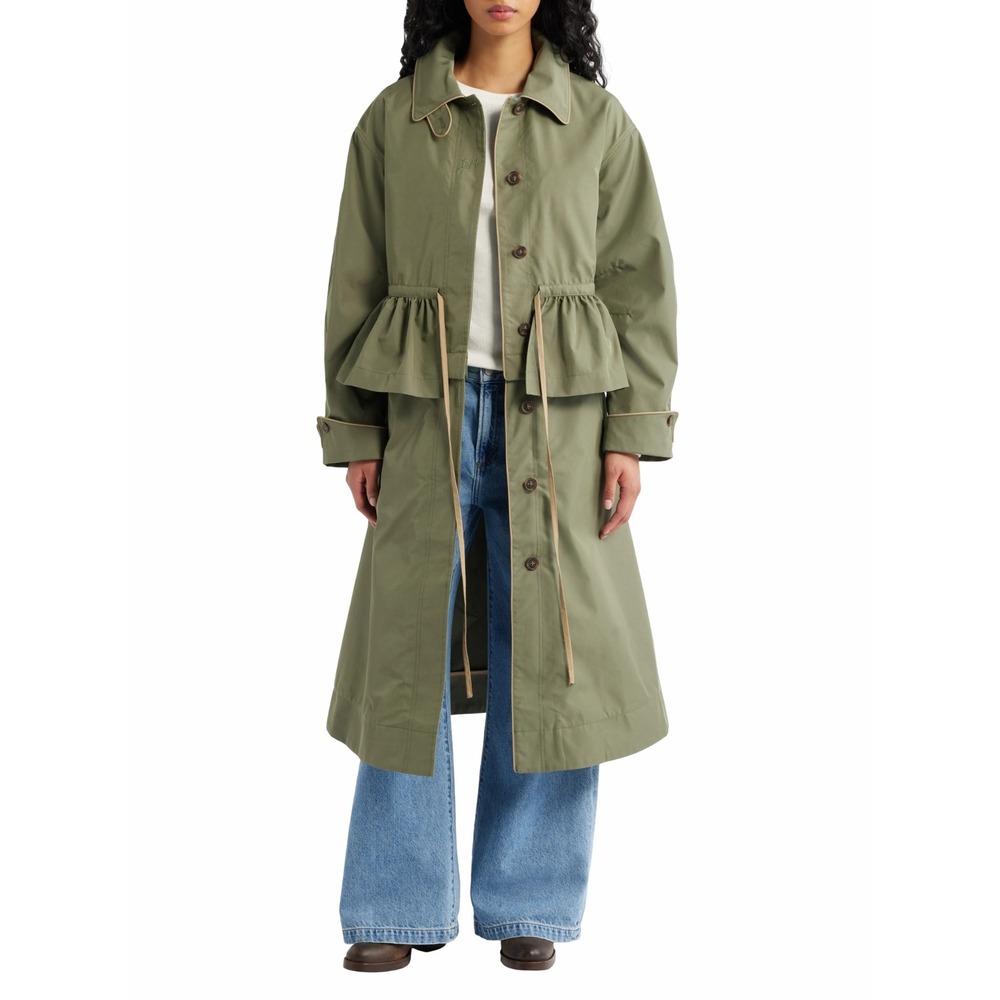 Damson Madder Green Peplum Trench Coat Drawstring Convertible Jacket NWT $375 4